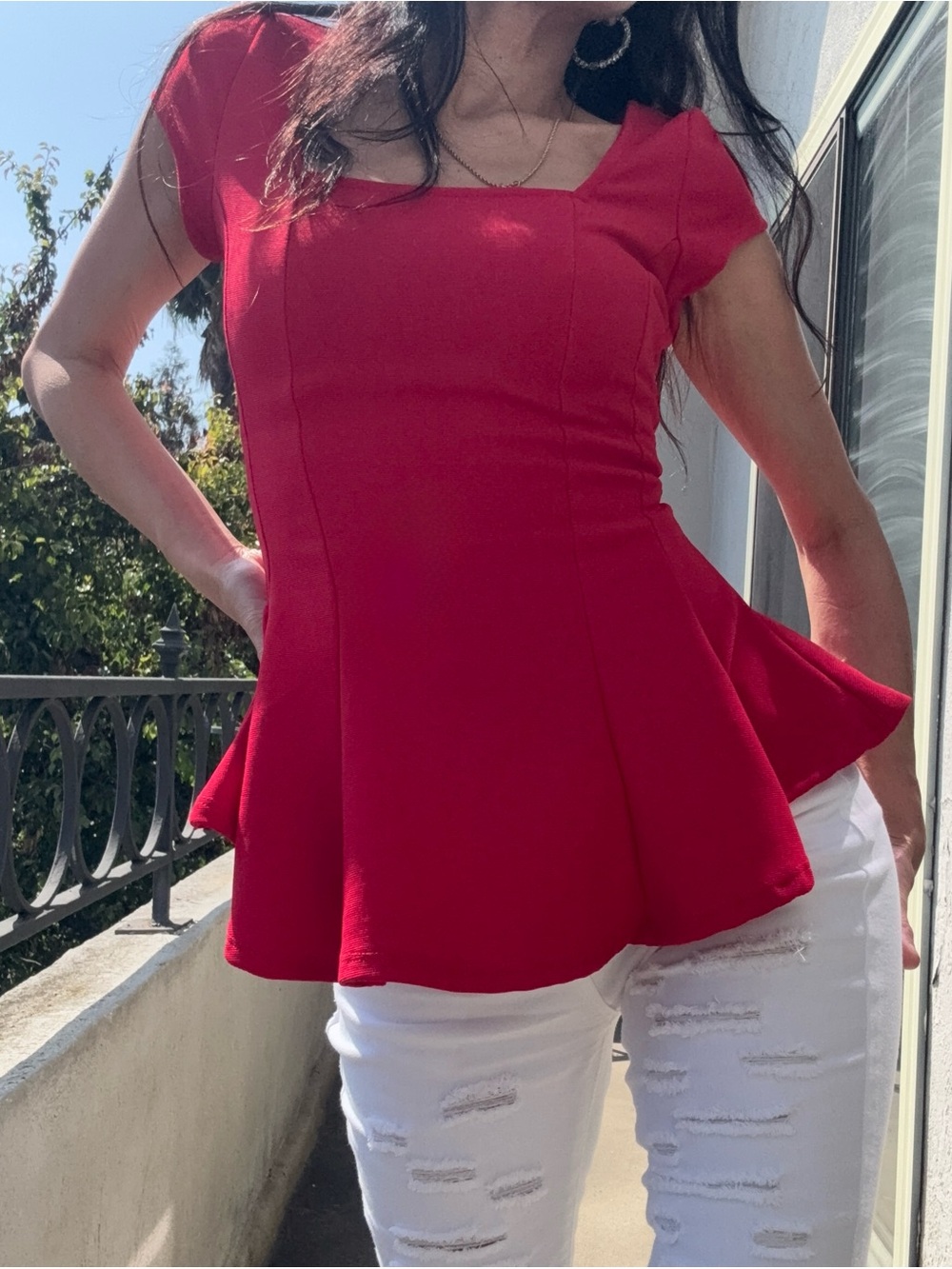 Hot Red Sculpted Peplum Women's Top | Snatched Waist | Date Night | Going Out